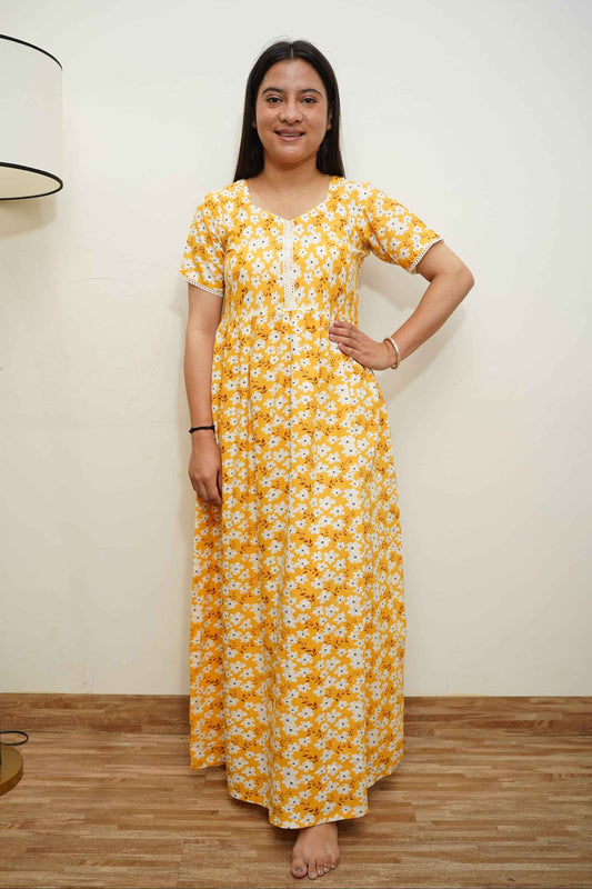 Butter Yellow Floral Night Gown