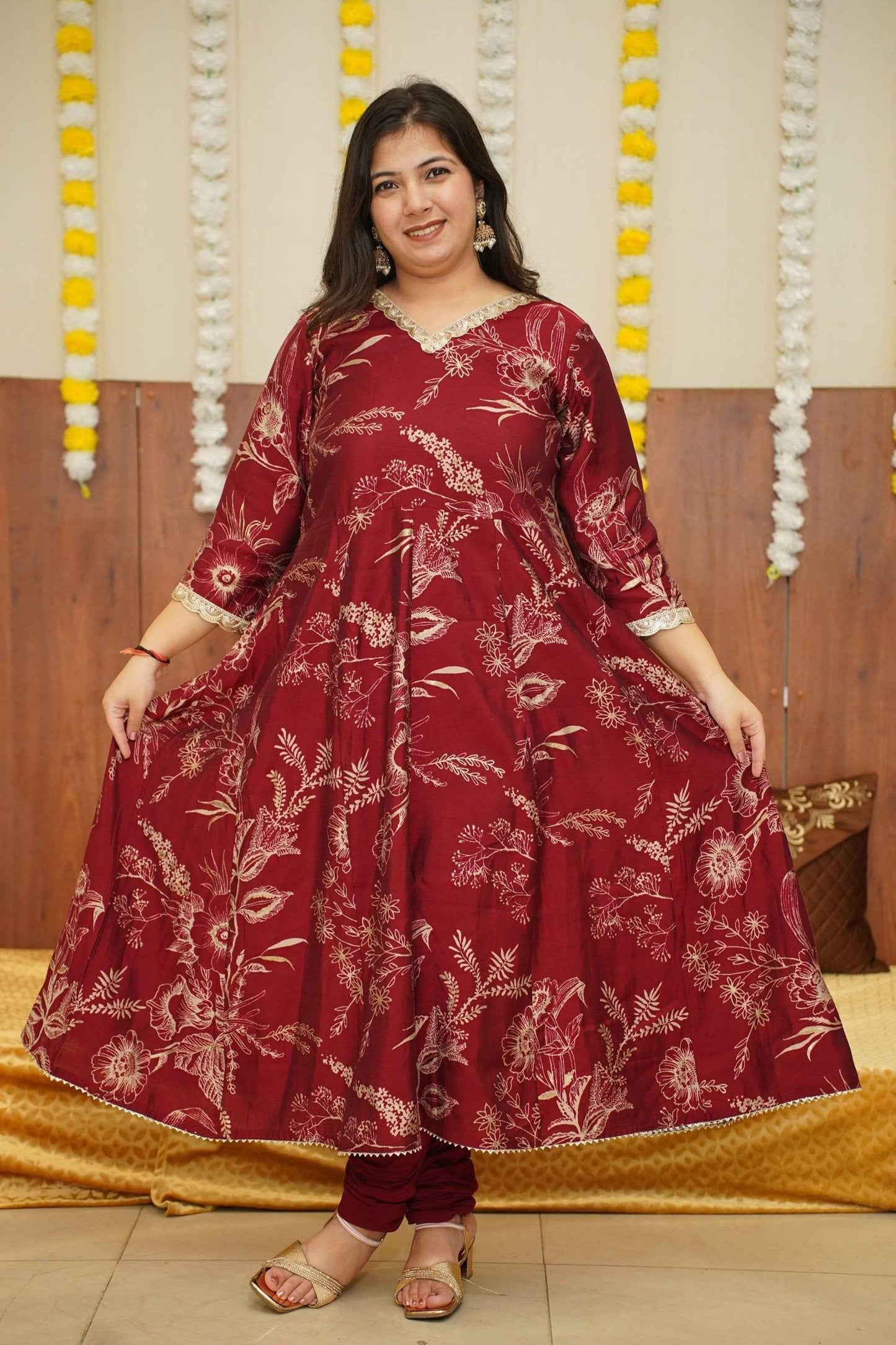 Deep Crimson Foiled Anarkali Kurta