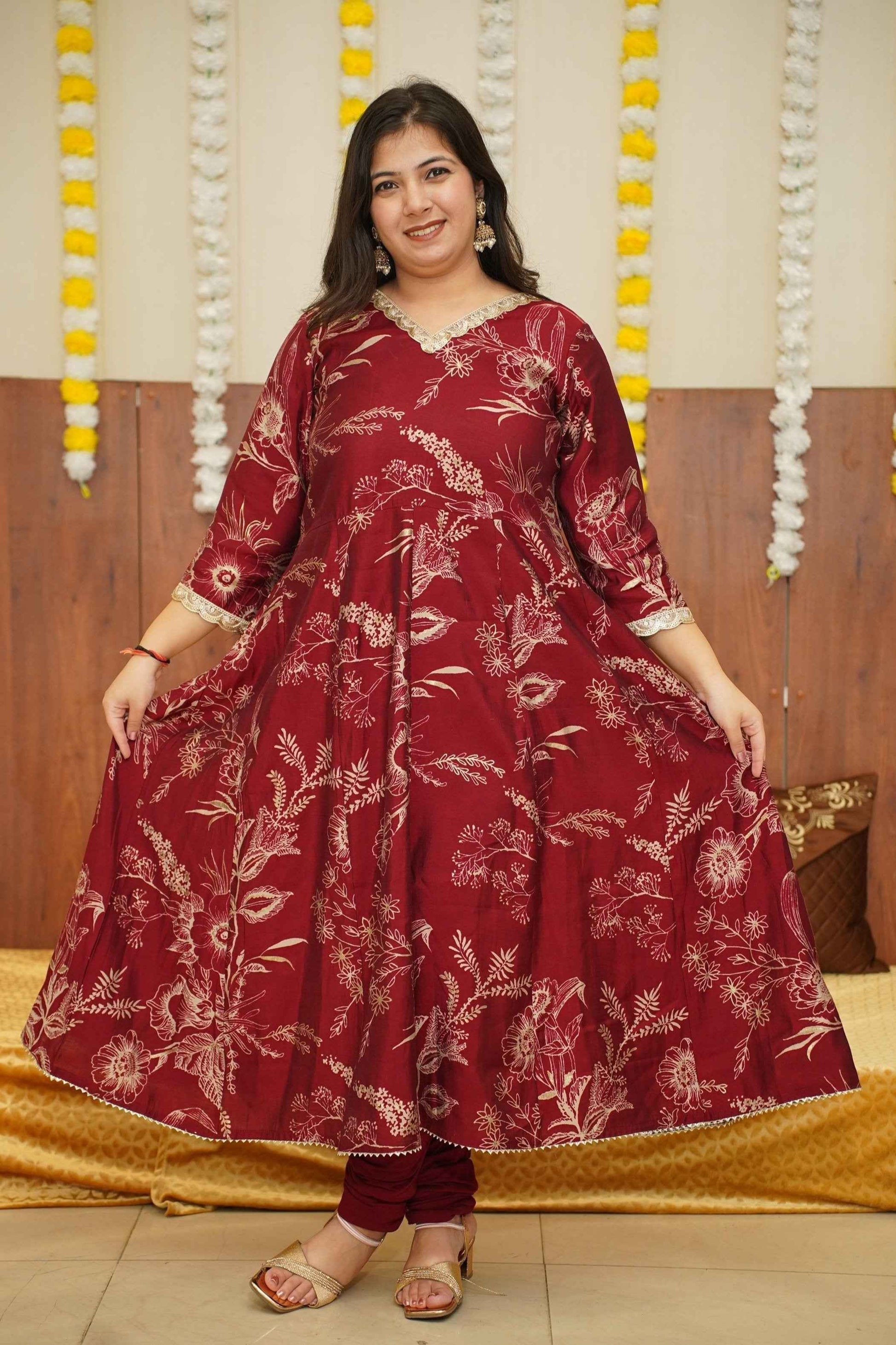 Deep Crimson Foiled Anarkali Kurta