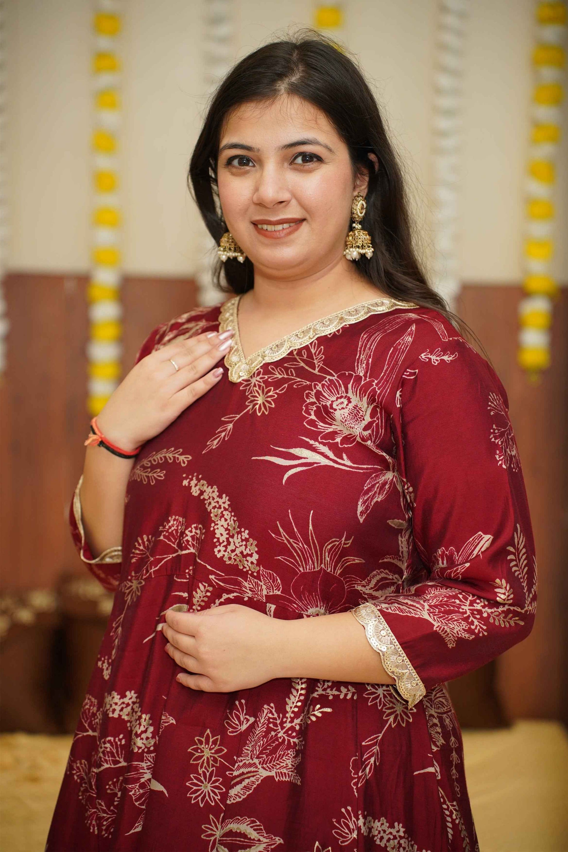 Deep Crimson Foiled Anarkali Kurta