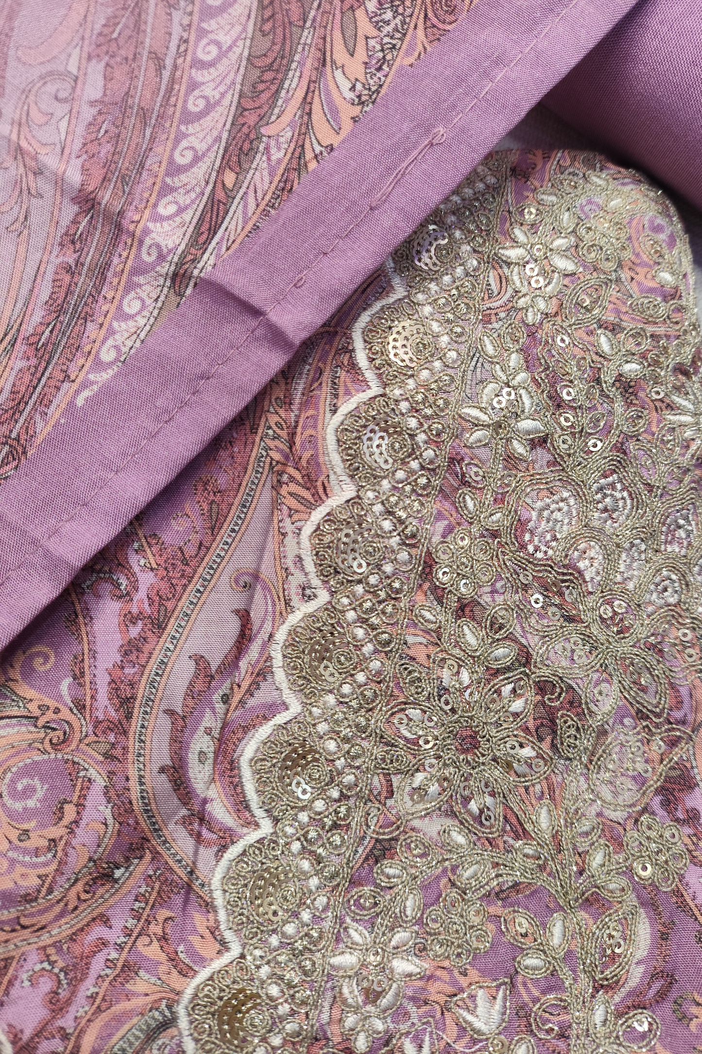 English Pink Zari Embroidered Muslin Suit