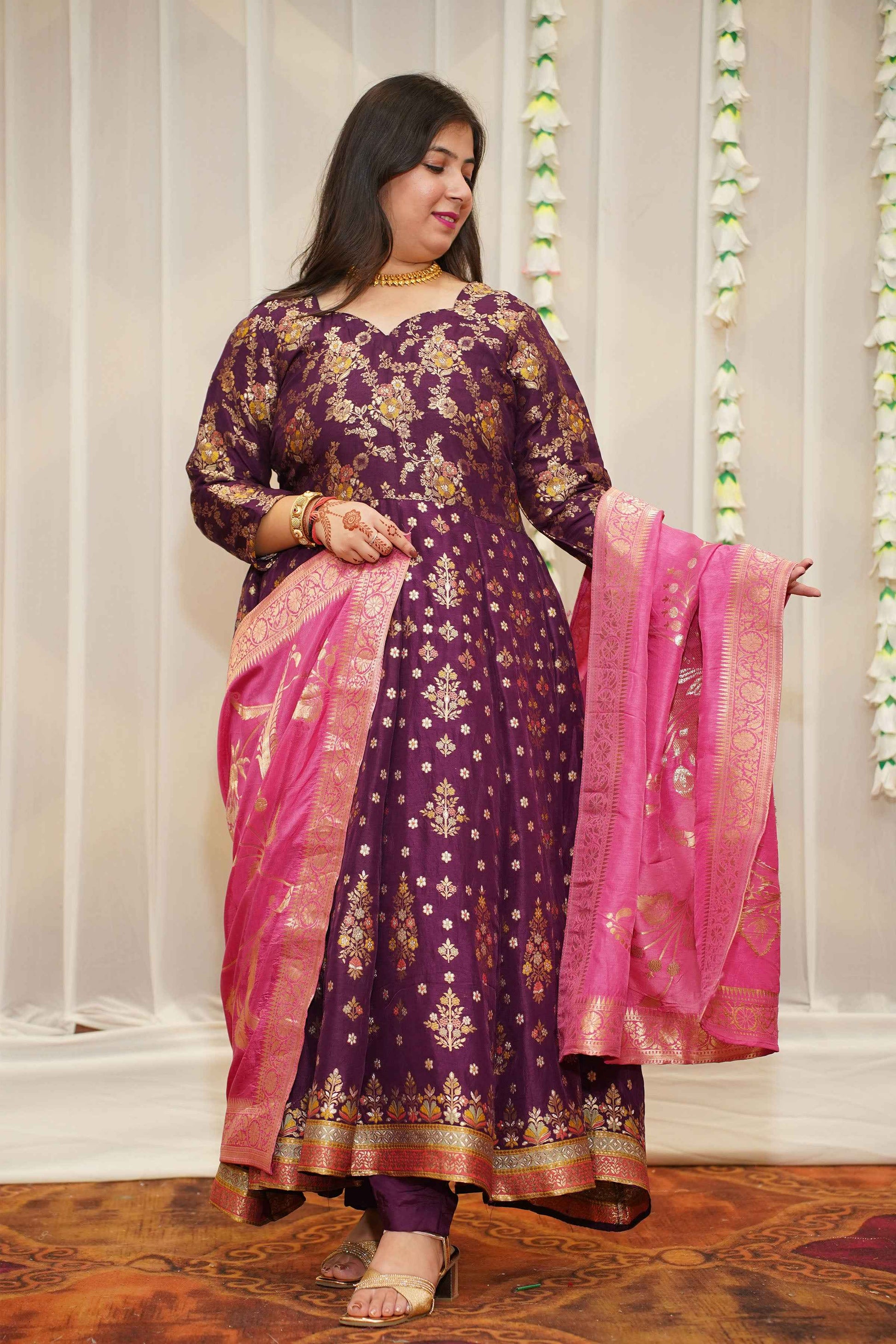 anarkali dress in silk Dark Green Silk Anarkali Suit With Floral Print