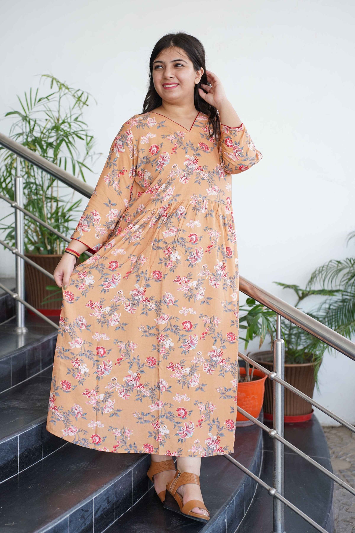 Fawn Printed Rayon Maternity Dress