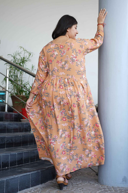 Fawn Printed Rayon Maternity Dress
