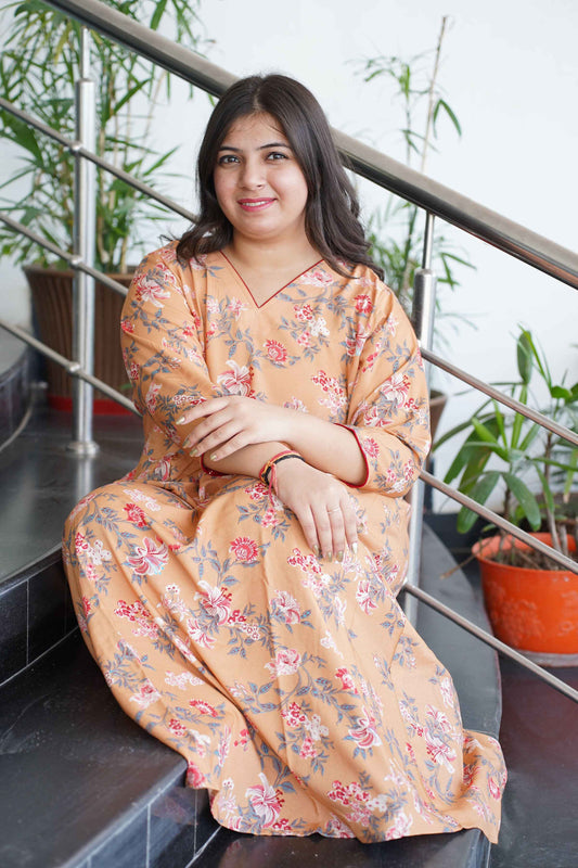 Fawn Printed Rayon Maternity Dress