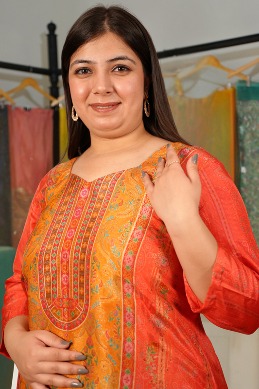 Festive Red Jacquard Weave Silk Kurta