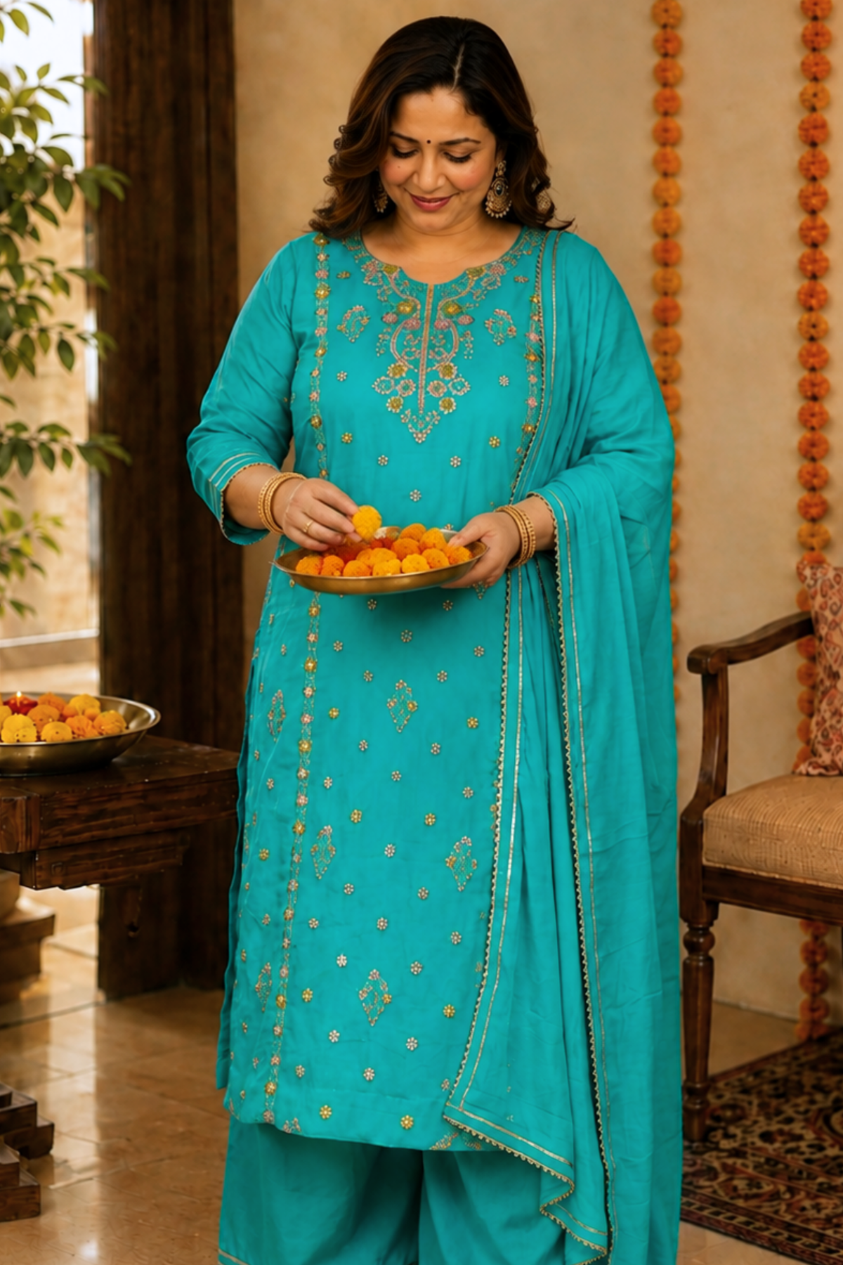 Taraani Blue Chinon Sharara Suit