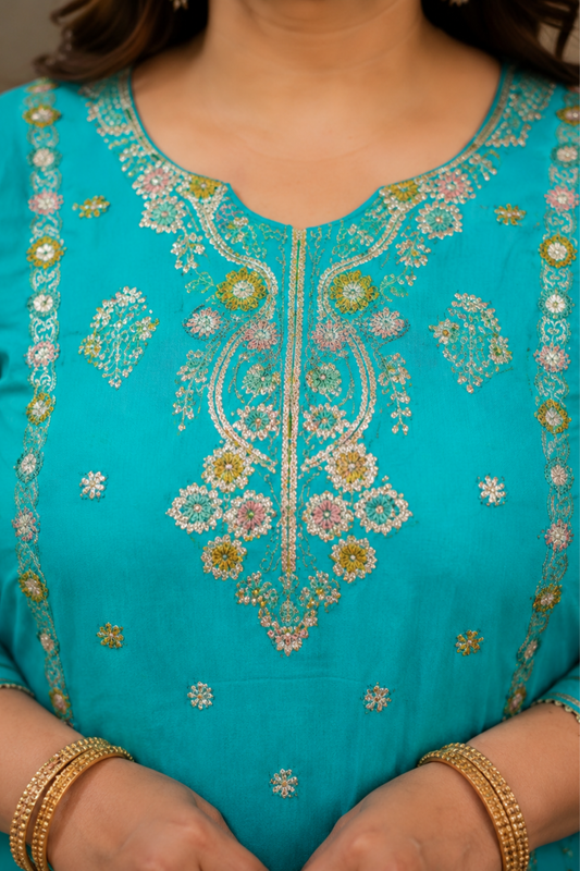 Taraani Blue Chinon Sharara Suit
