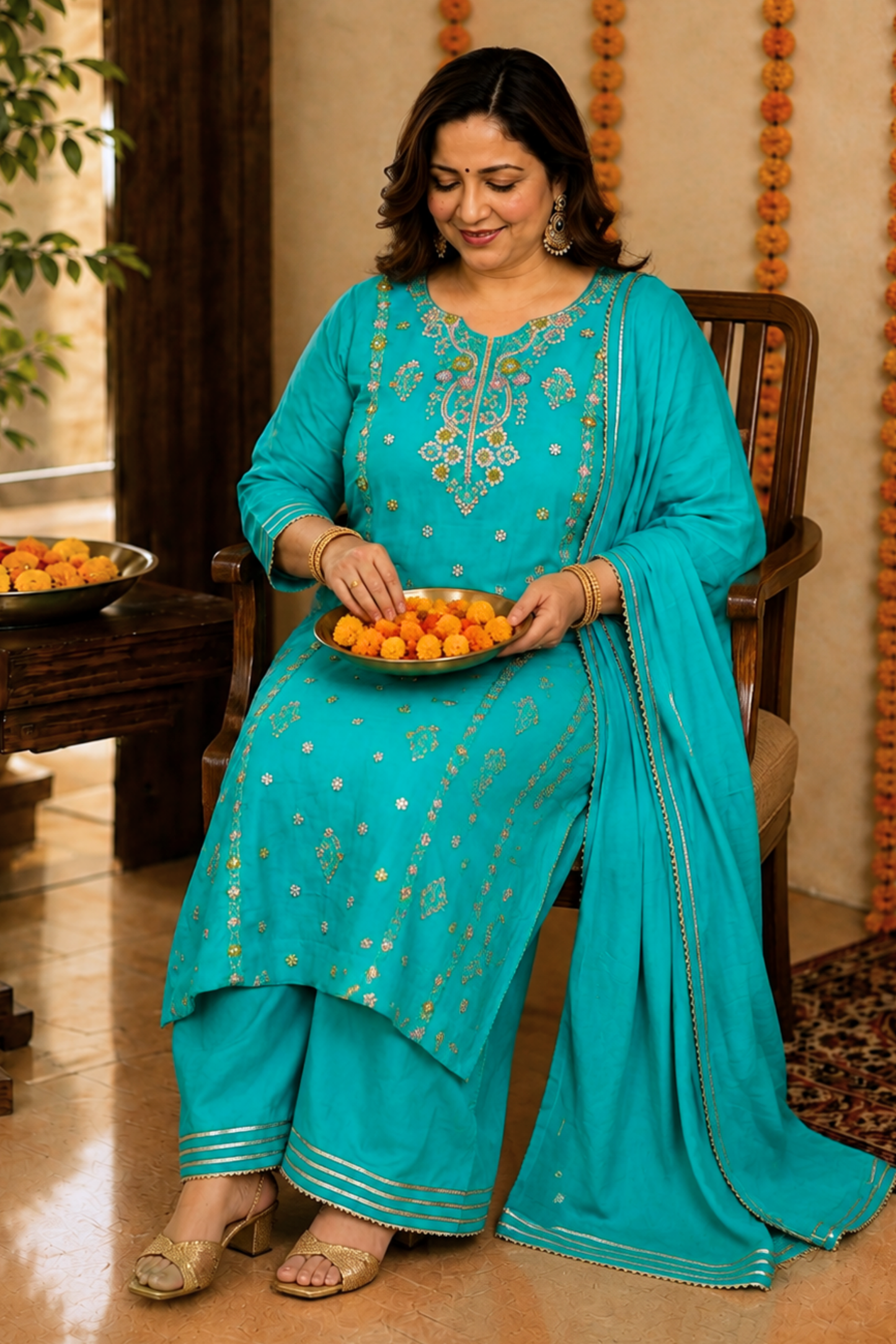 Taraani Blue Chinon Sharara Suit