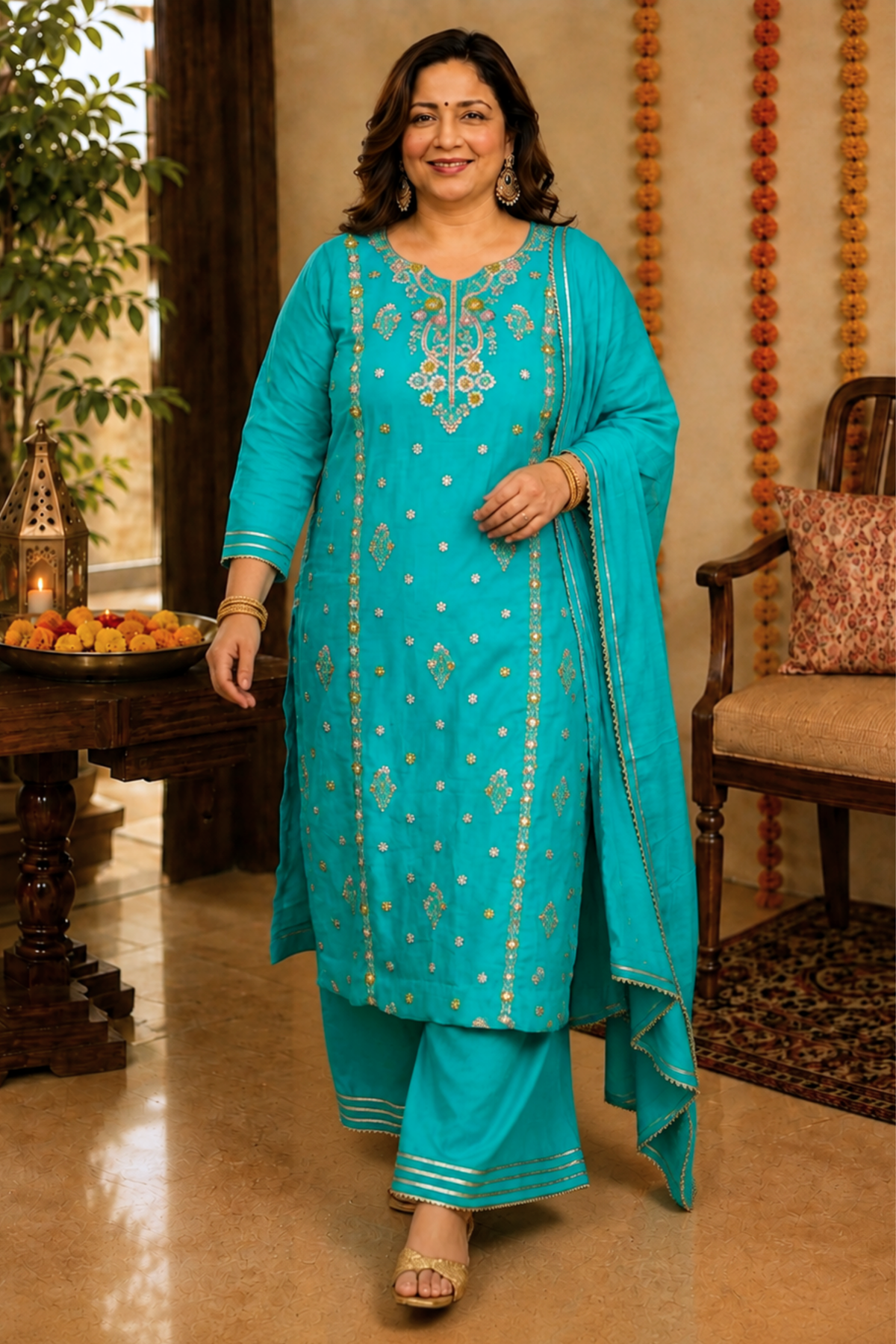 Taraani Blue Chinon Sharara Suit