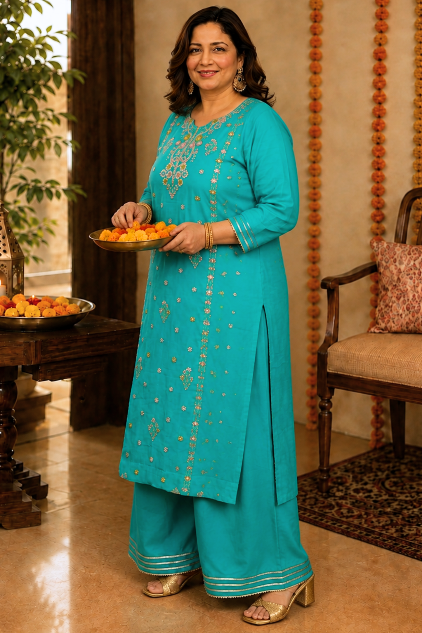 Taraani Blue Chinon Sharara Suit