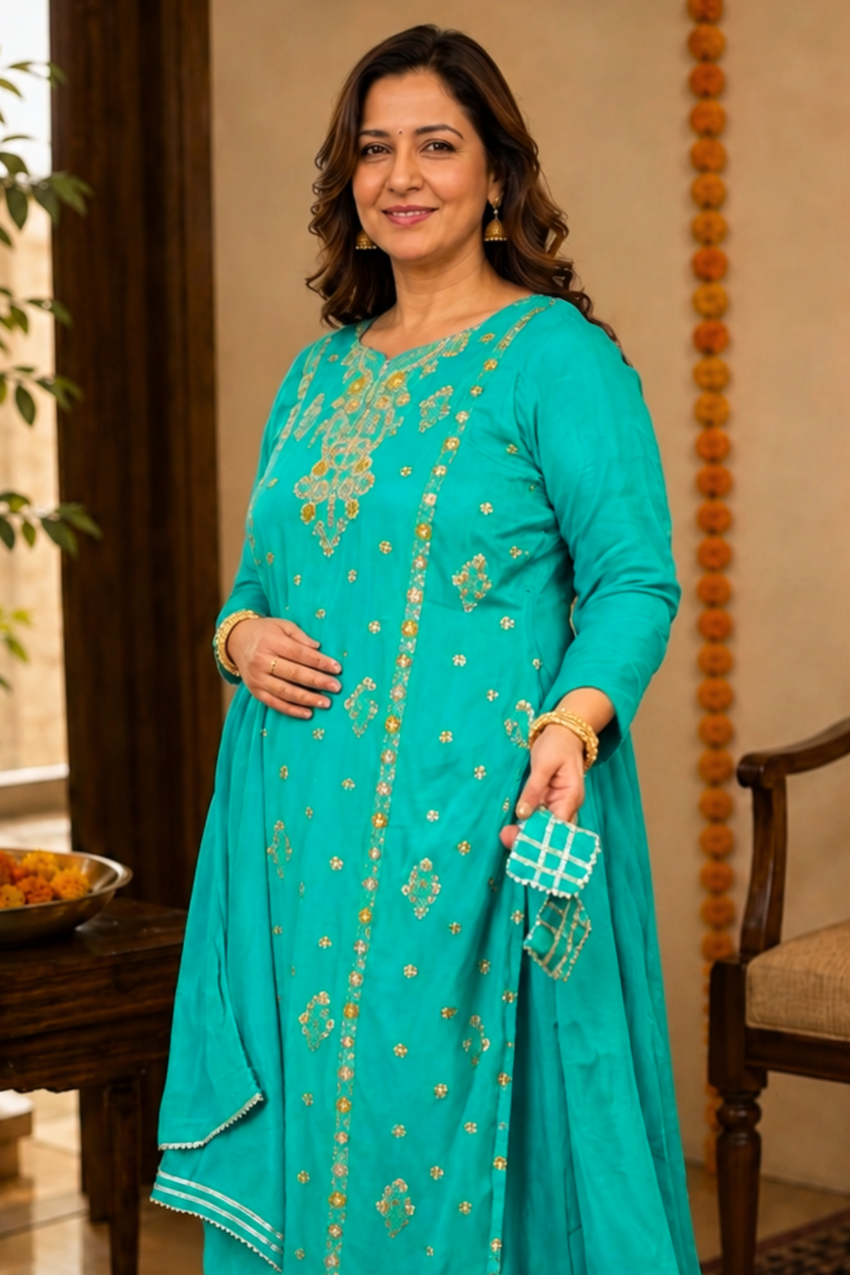 Dreamy Firozi Fancy Skirt Suit