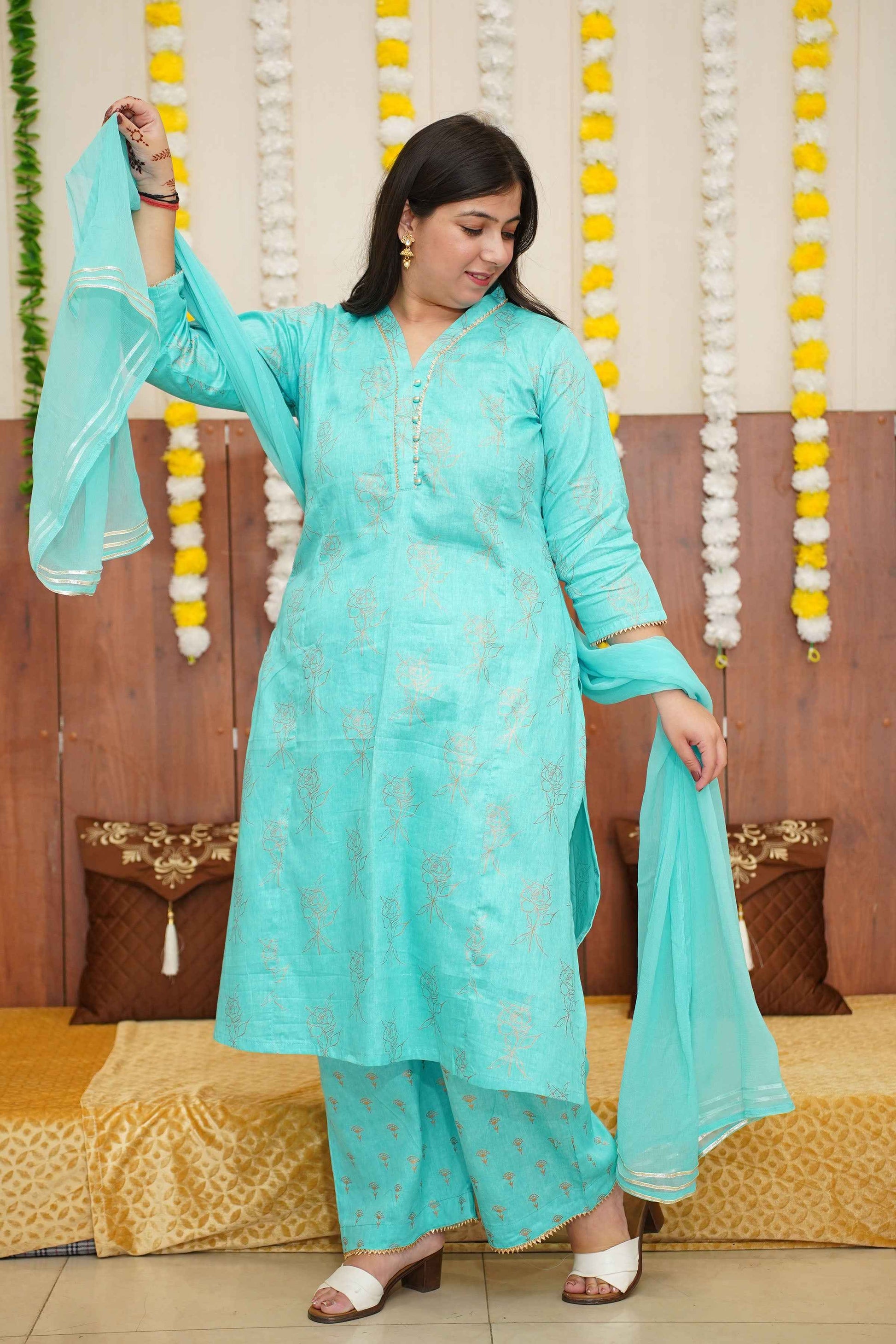 Firozi Foiled Co-ord Suit Set