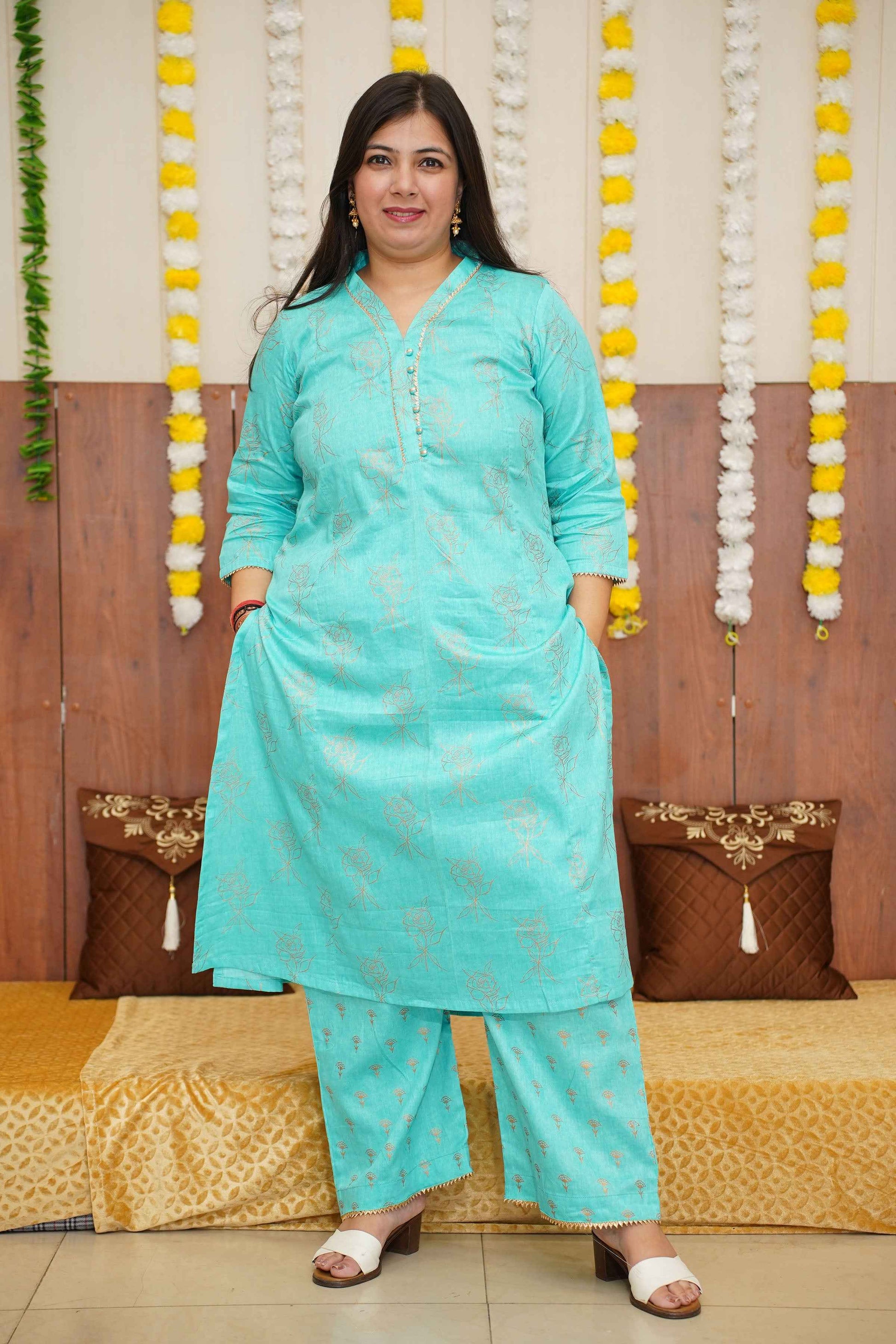 Firozi Foiled Co-ord Suit Set