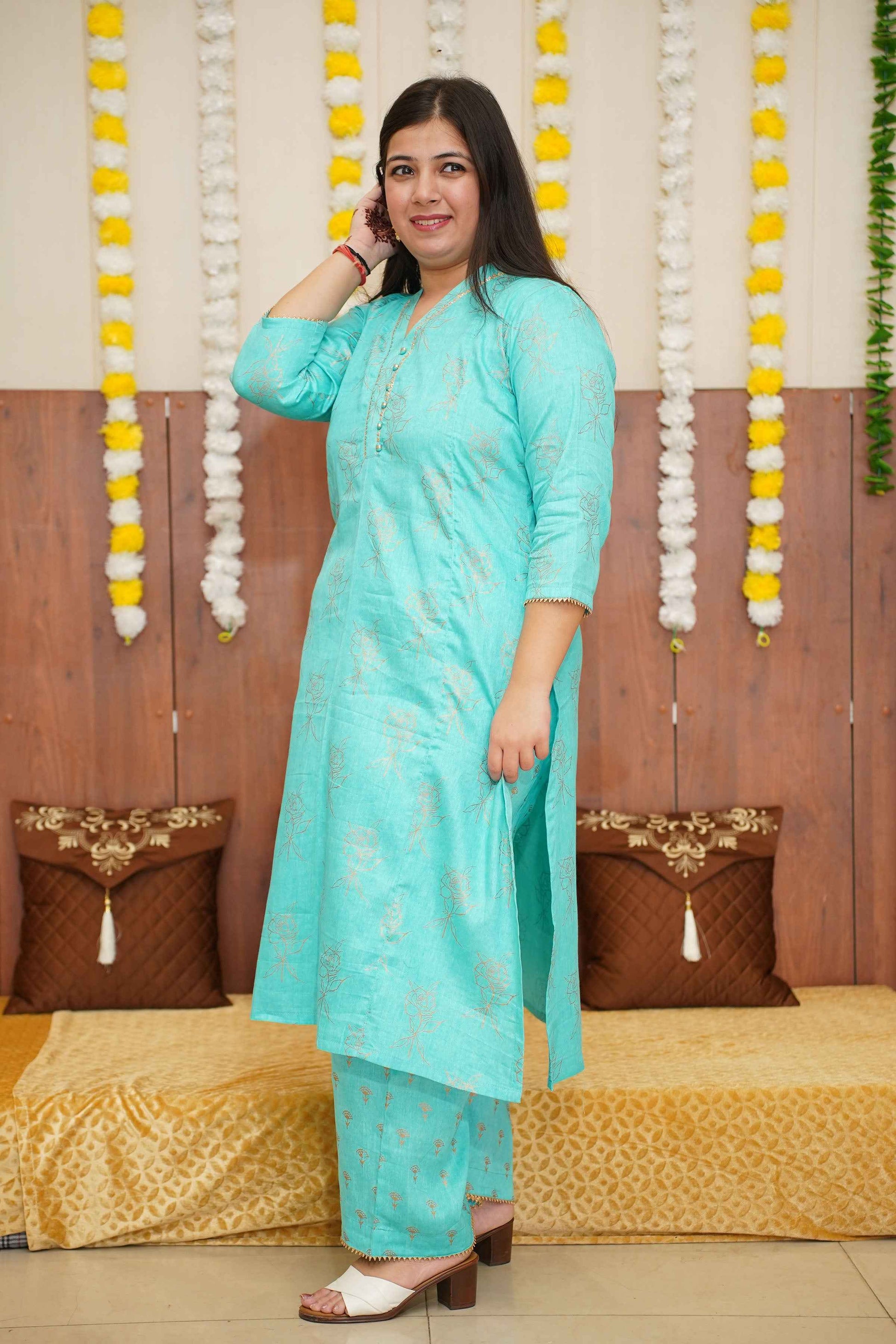 Firozi Foiled Co-ord Suit Set