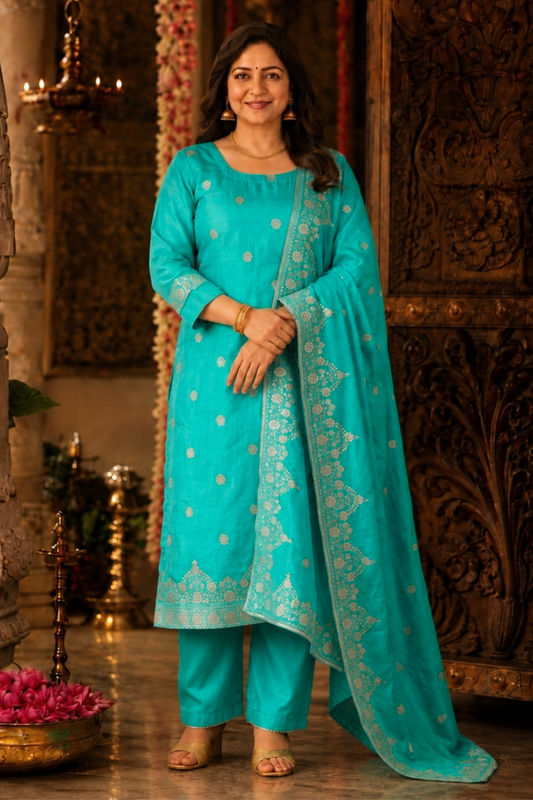 Mrinal Firozi Jacquard Silk Suit