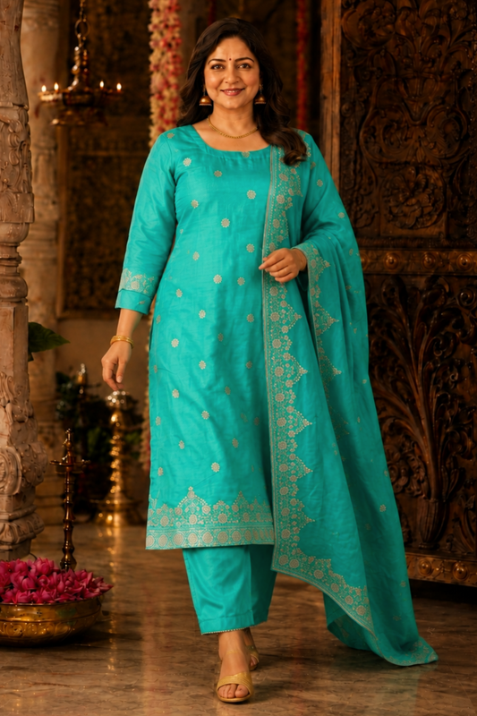 Mrinal Firozi Jacquard Silk Suit