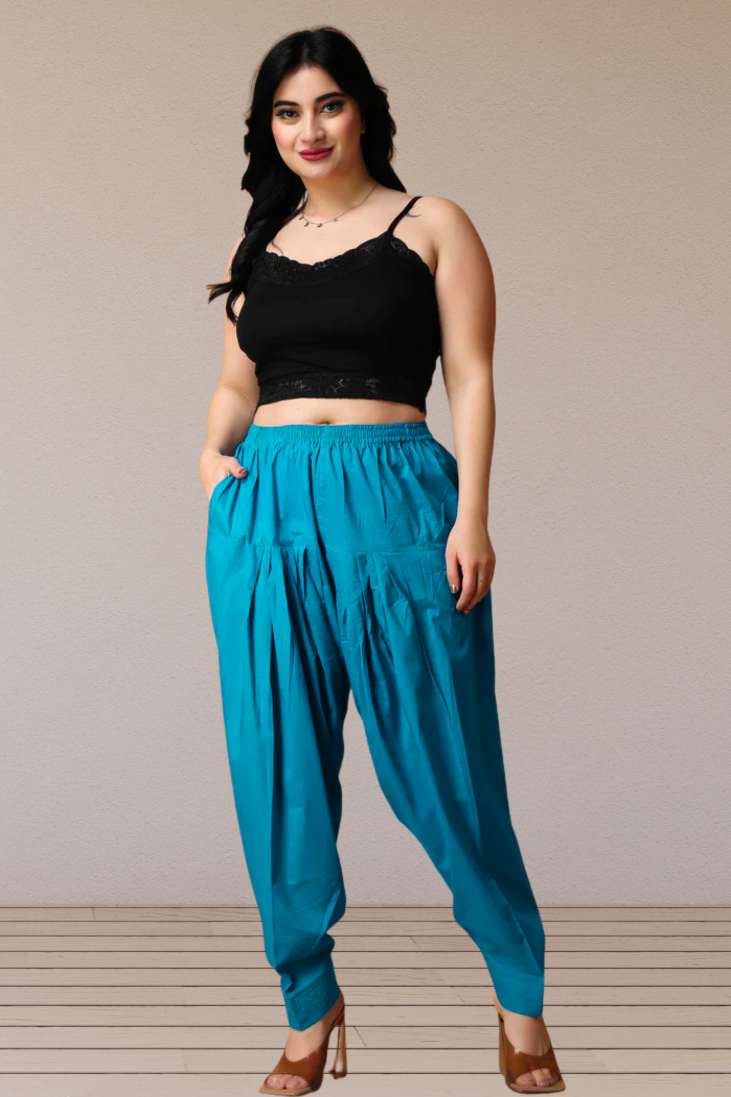 Firozi Pleated Cotton Salwar