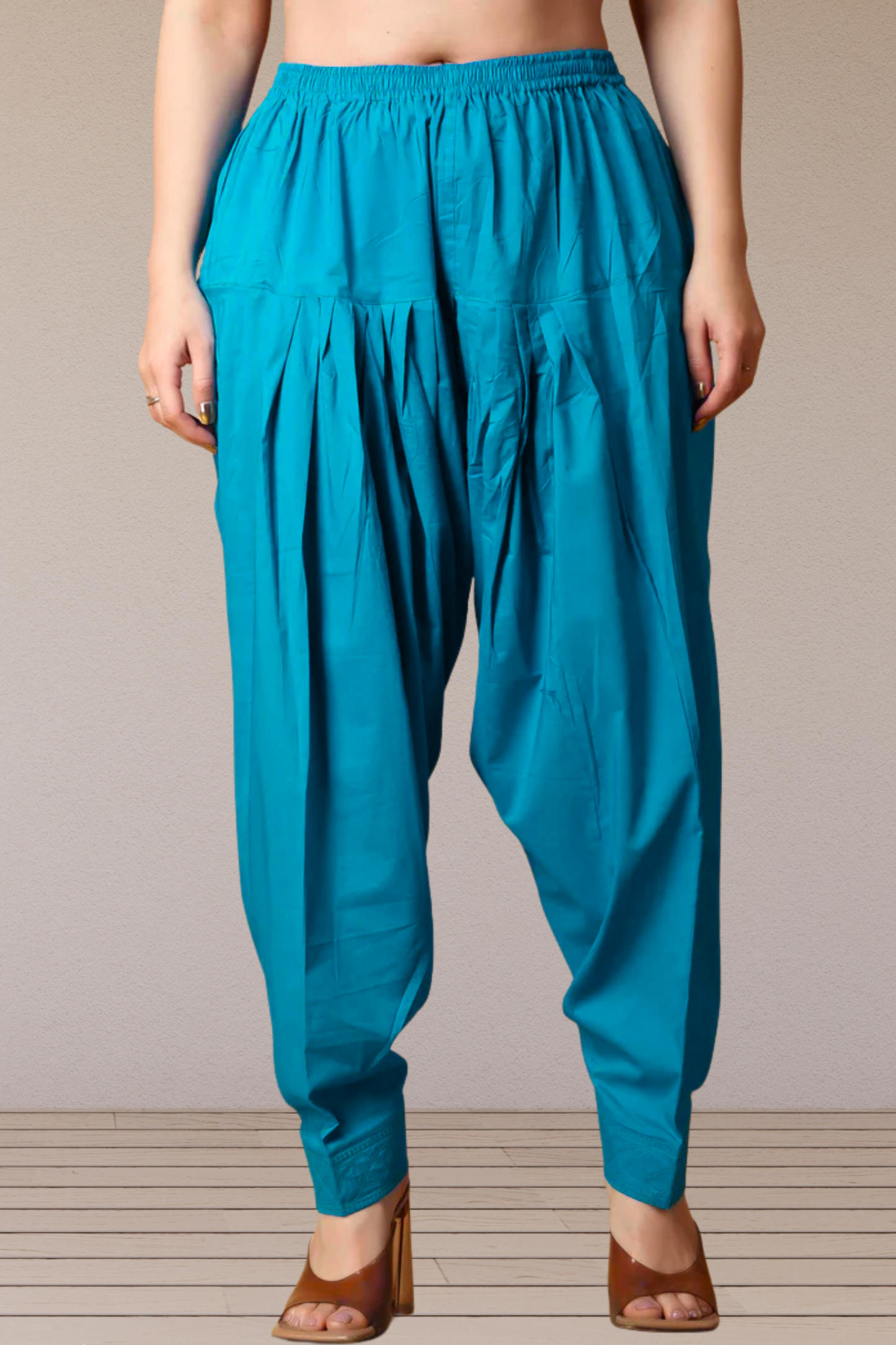 Firozi Pleated Cotton Salwar