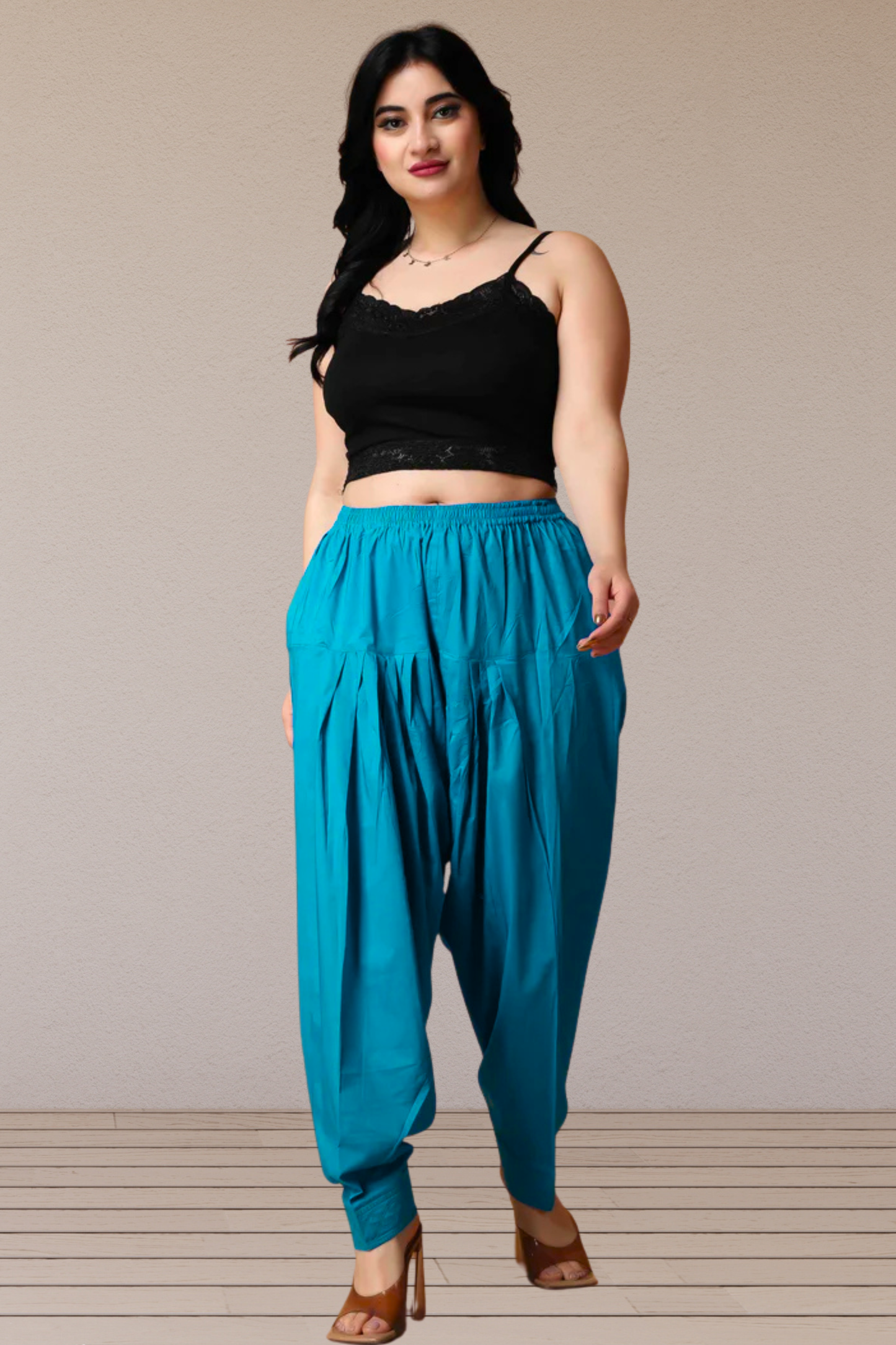 Firozi Pleated Cotton Salwar