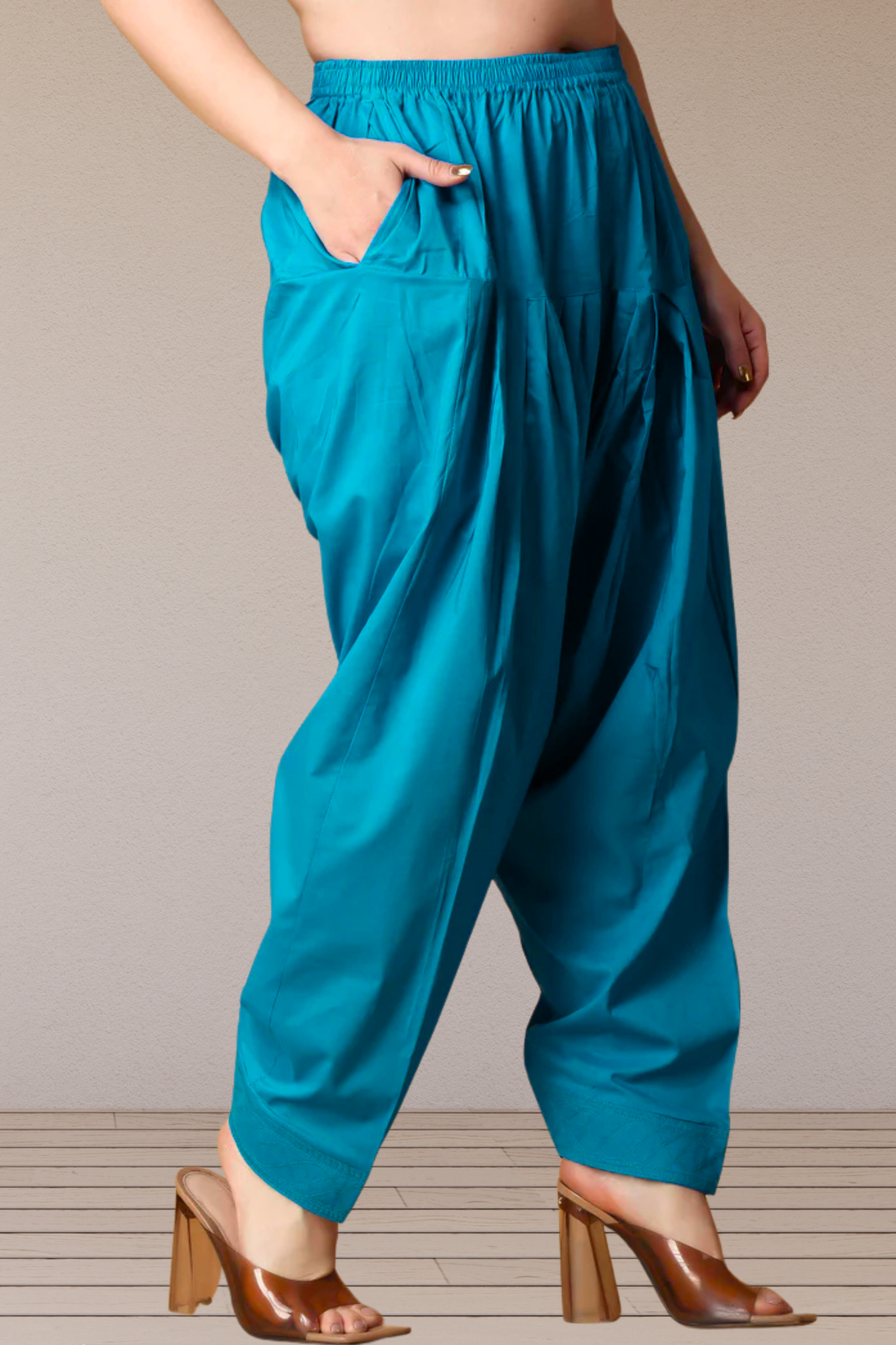 Firozi Pleated Cotton Salwar