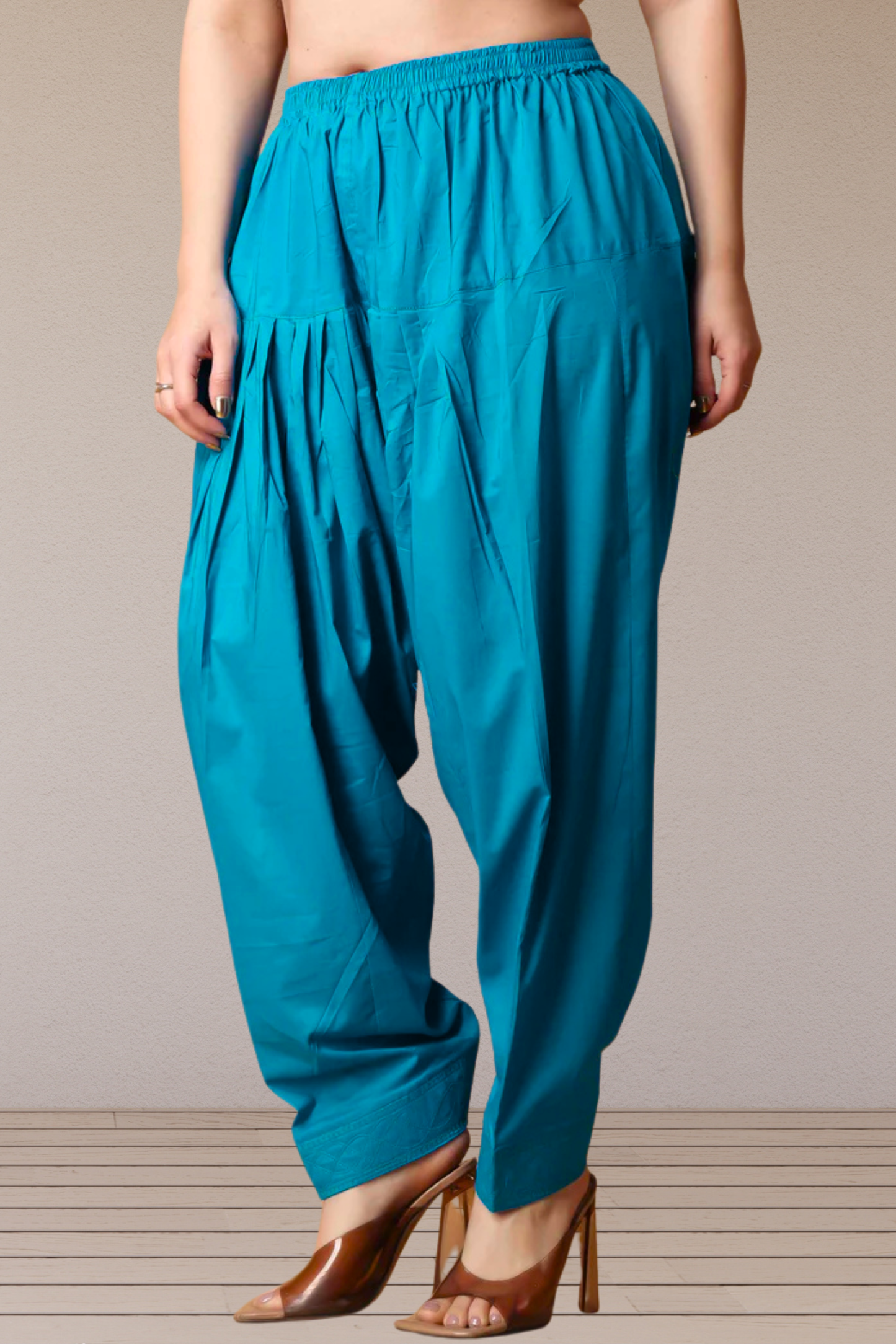 Firozi Pleated Cotton Salwar