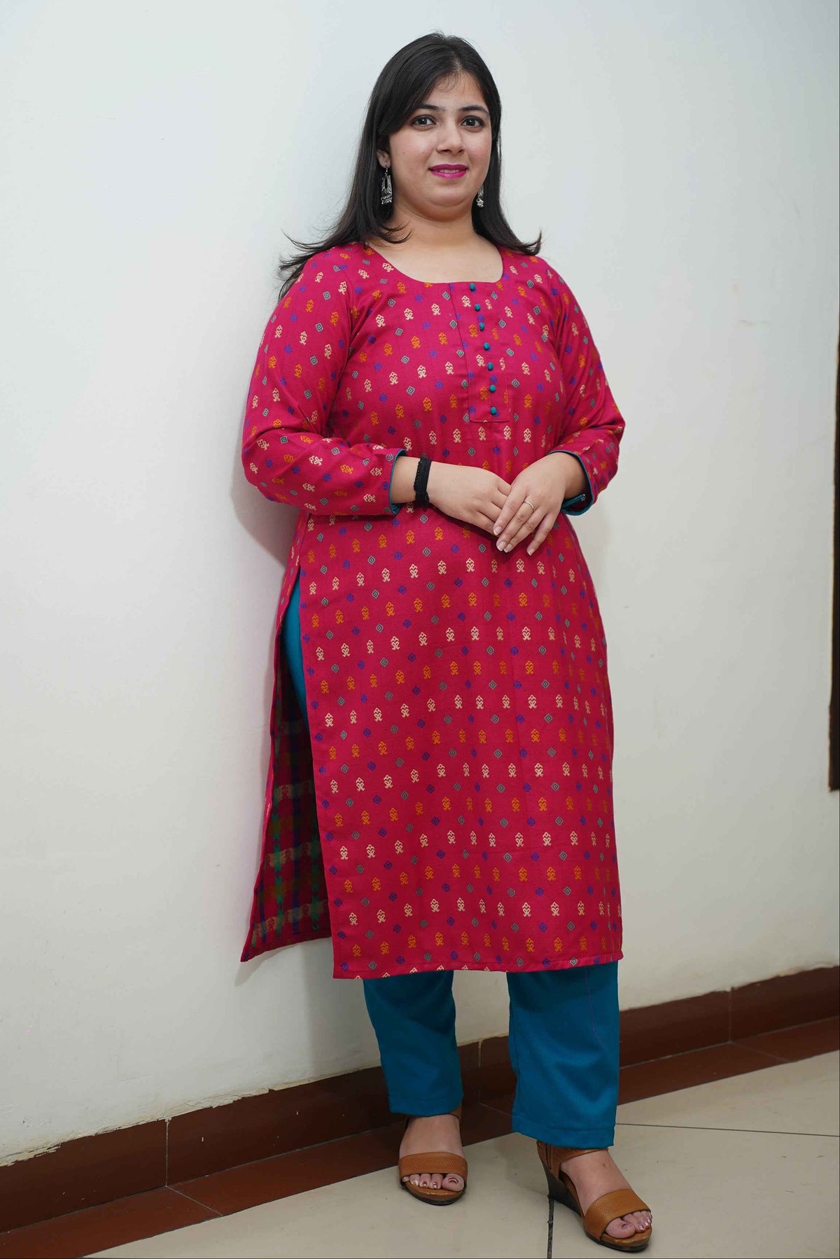 Fushcia Fusion Woollen Kurta Set