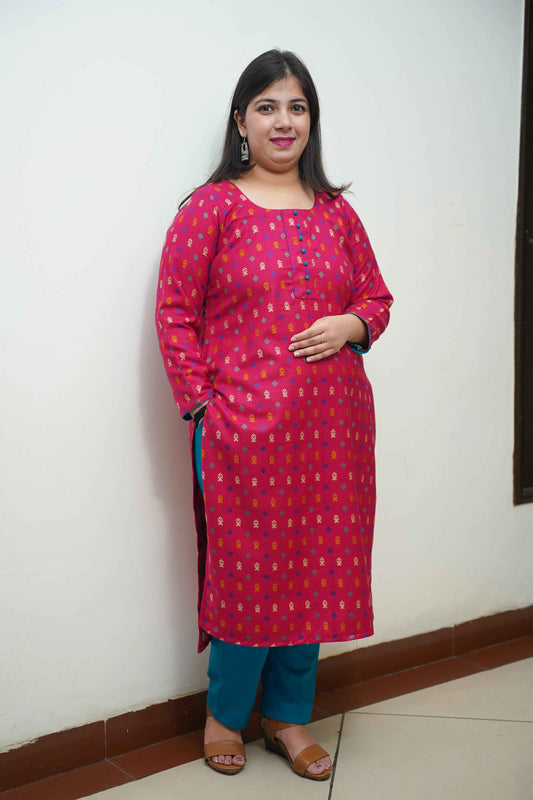 Fushcia Fusion Woollen Kurta