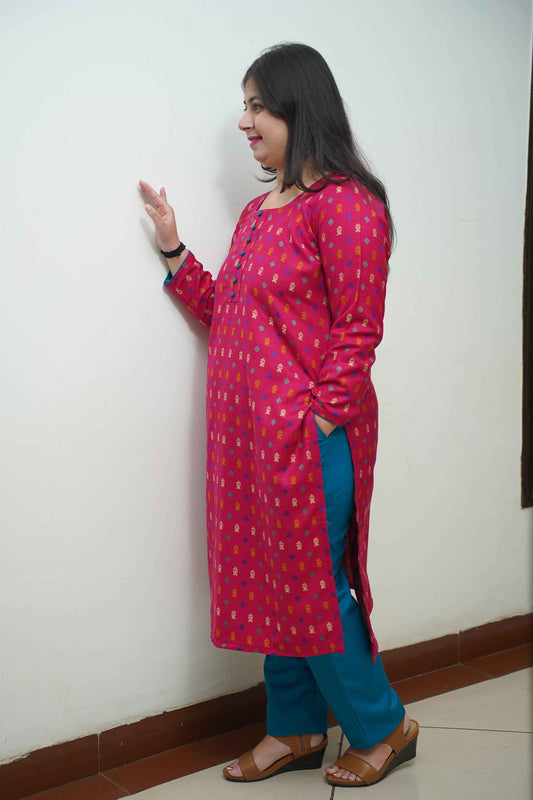 Fushcia Fusion Woollen Kurta Set