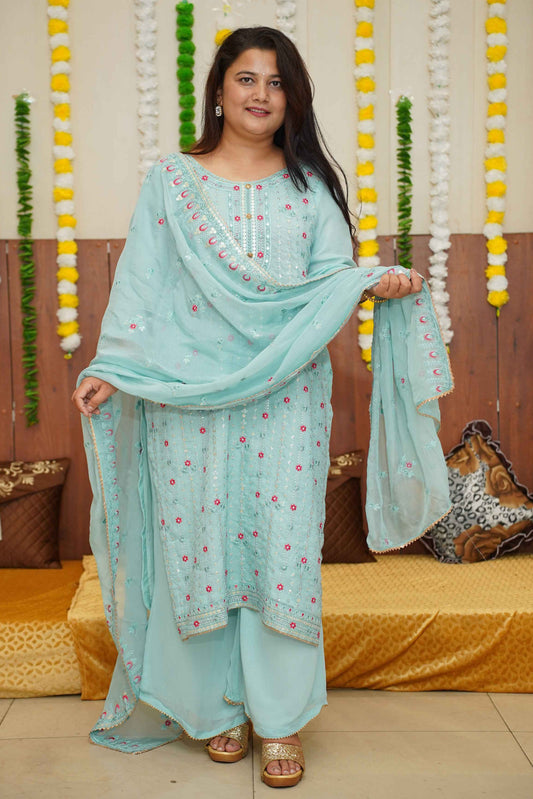 Sky Sequin Organza Suit Set