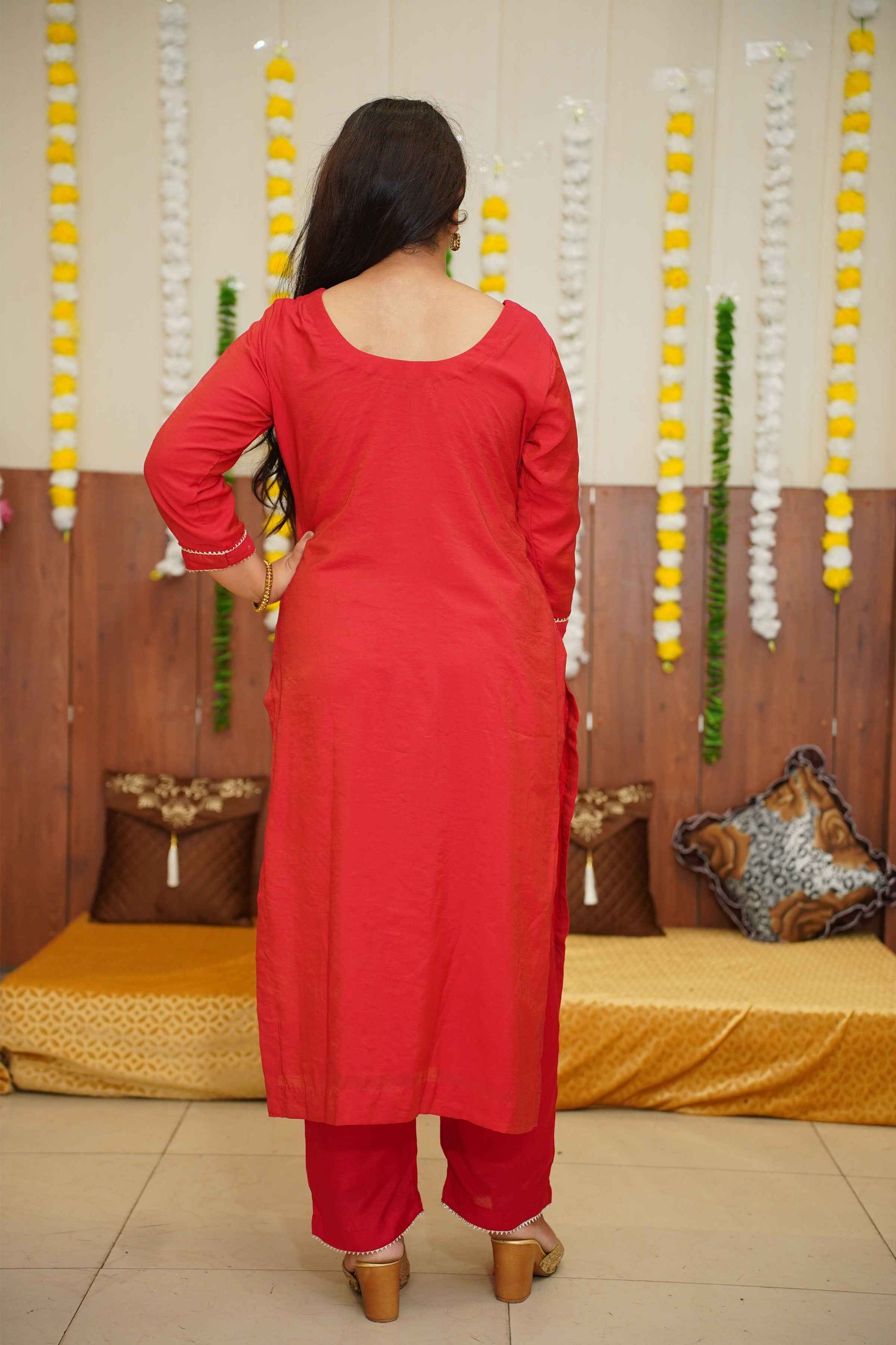 Buy Plus Size ​Gleaming Red Fancy Suit Set At Apella | Sizes XS to 10 XL | India | Free Delivery | Customized