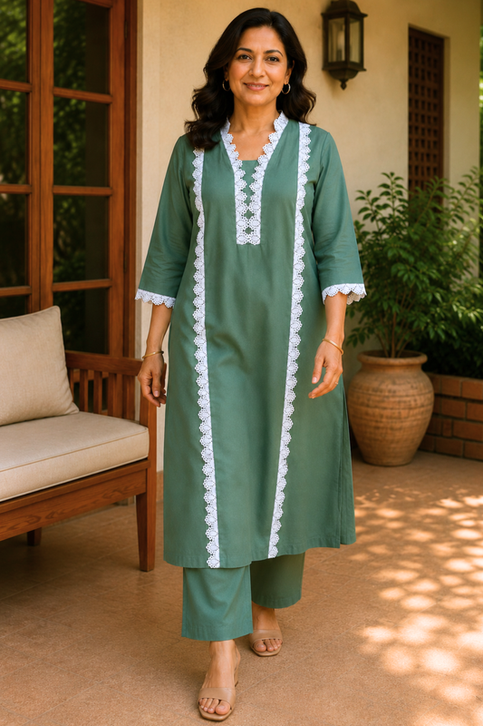 Sagewood A-line Cotton Kurta With Pants