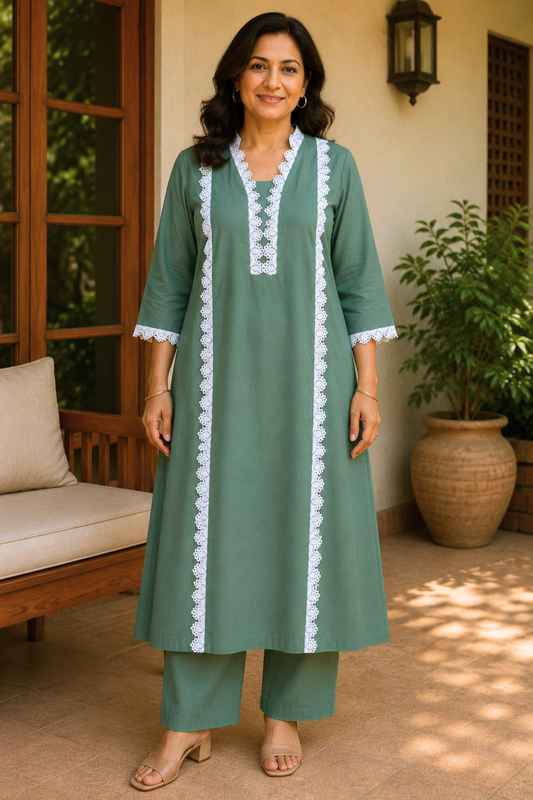 Sagewood A-line Cotton Kurta With Pants