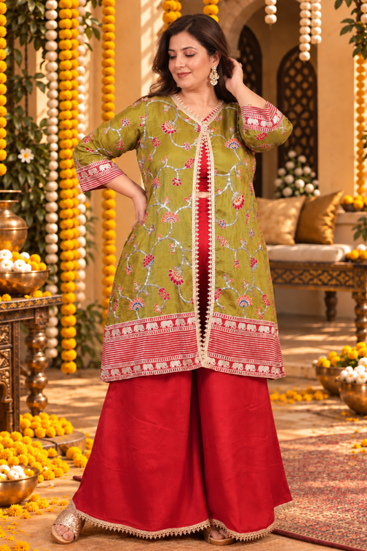 Zaitoon Silk Shrug Dress With Zari Embroidery