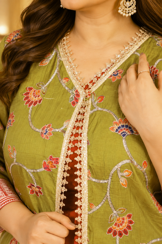 Zaitoon Silk Shrug Dress With Zari Embroidery