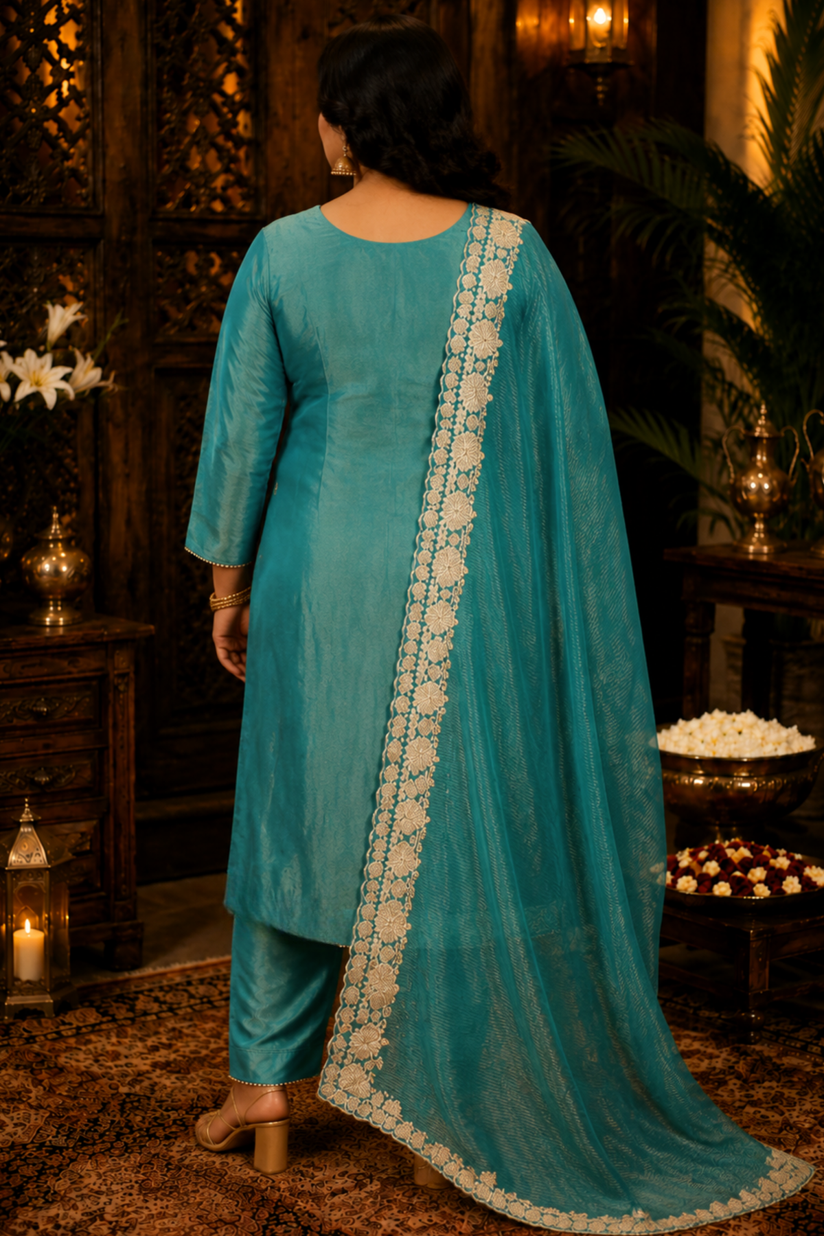 Nivisha Tissue Shimmer Suit With Zari Embroidery