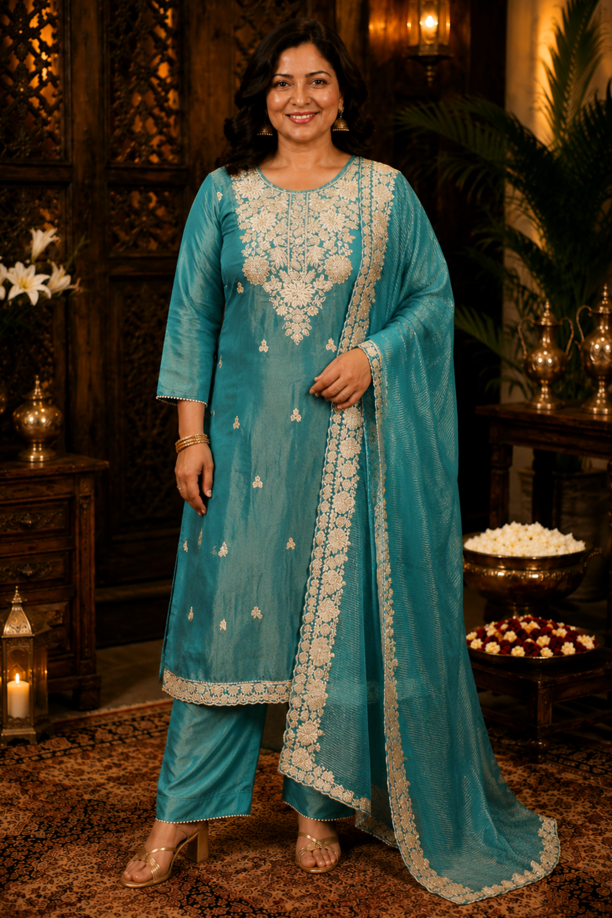 Nivisha Tissue Shimmer Suit With Zari Embroidery