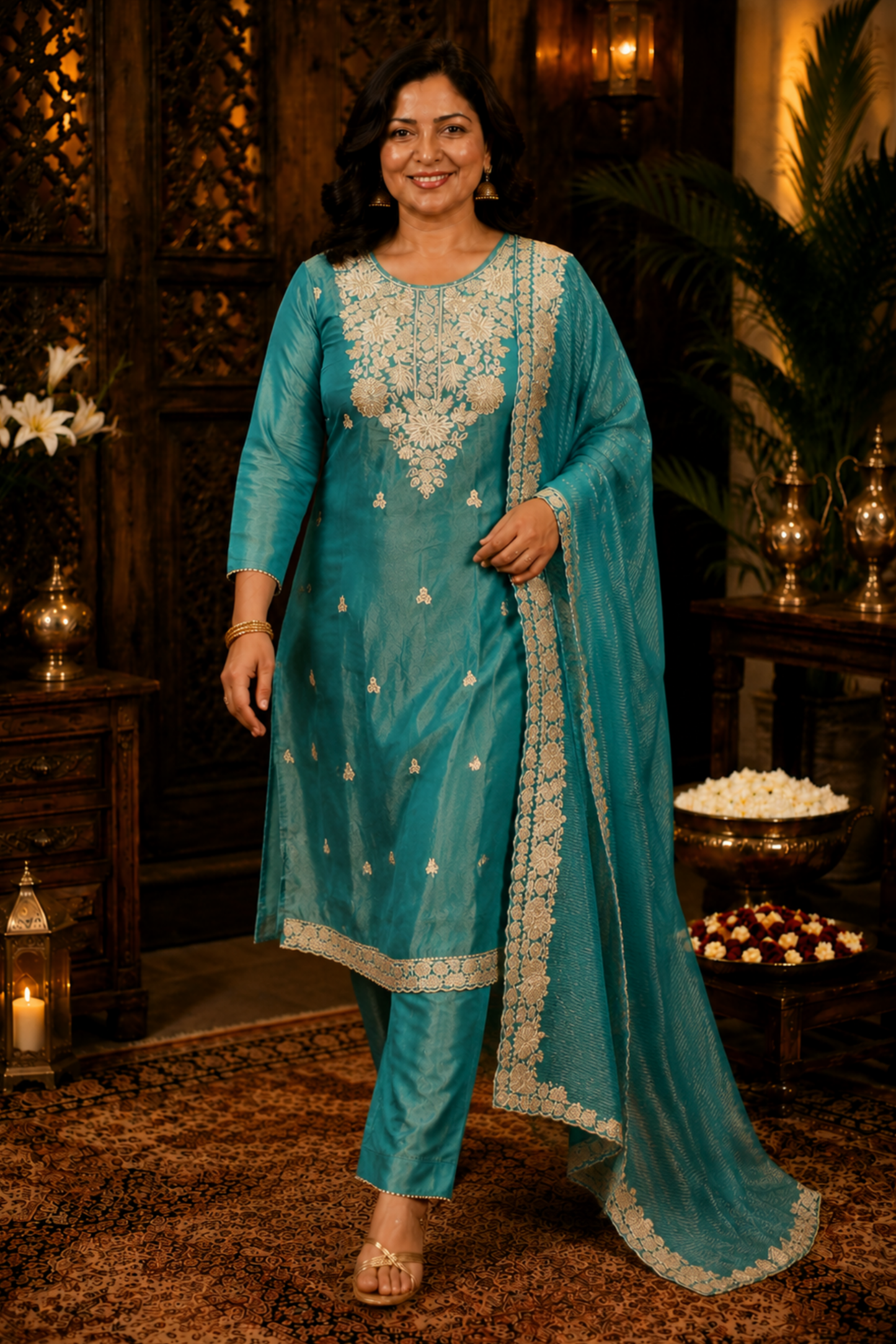 Nivisha Tissue Shimmer Suit With Zari Embroidery