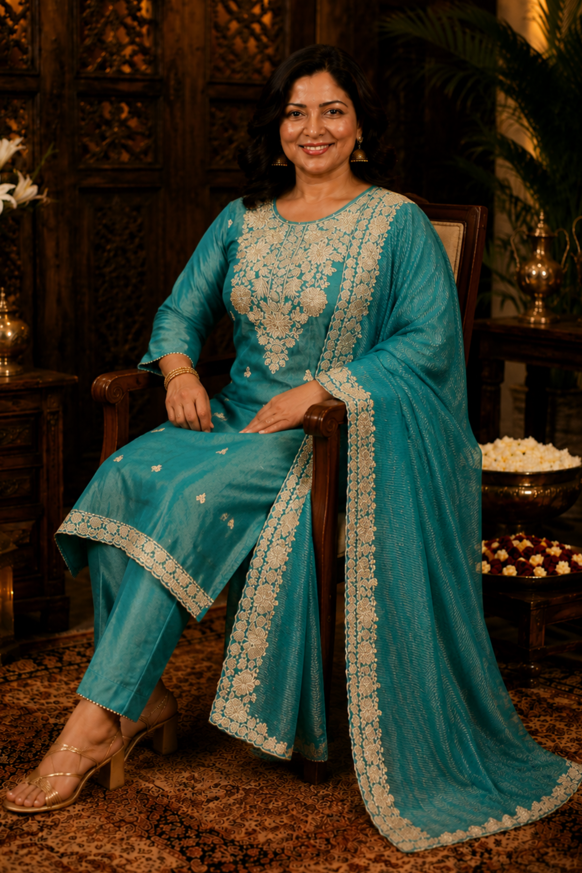 Nivisha Tissue Shimmer Suit With Zari Embroidery