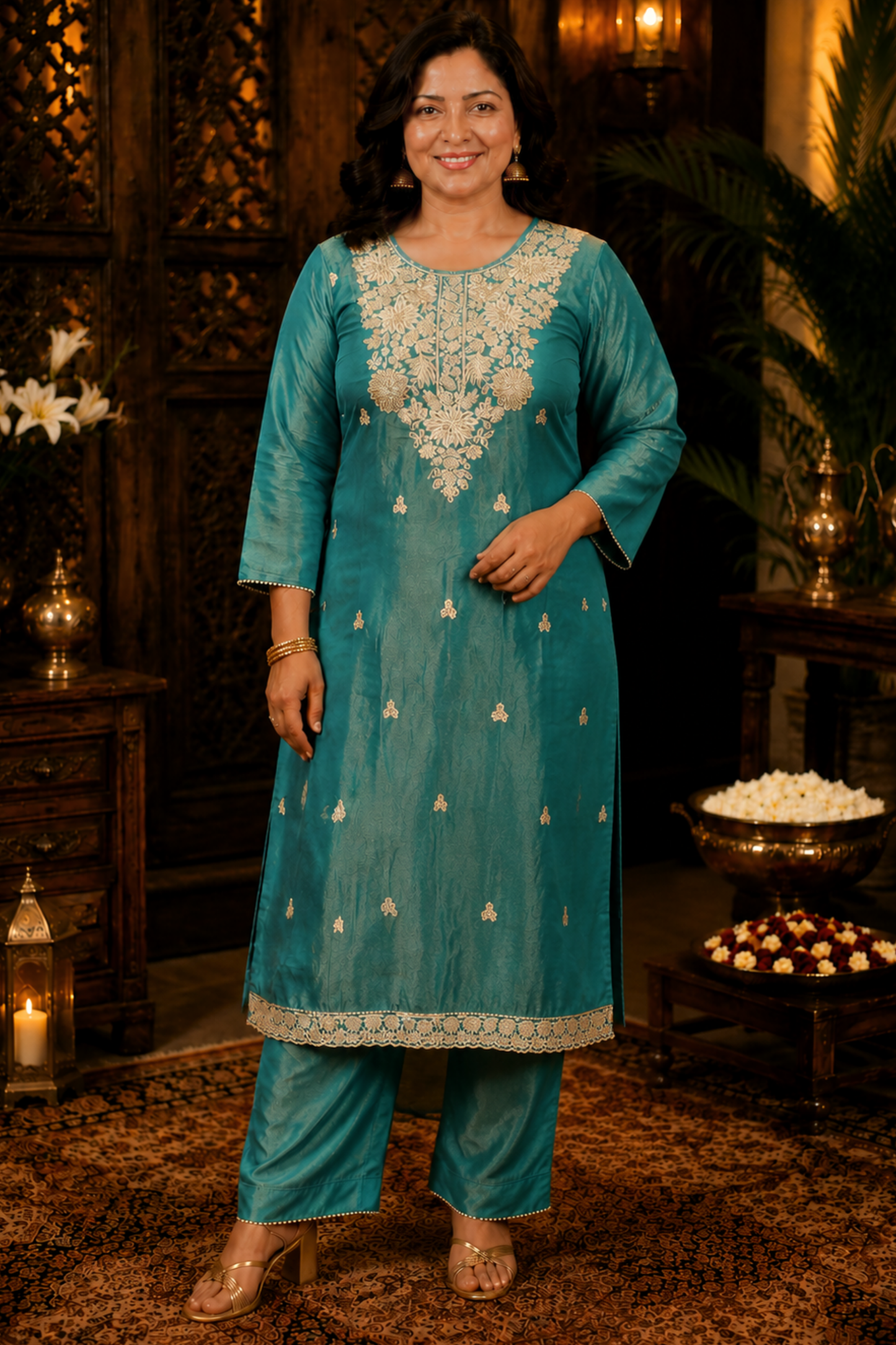 Nivisha Tissue Shimmer Suit With Zari Embroidery