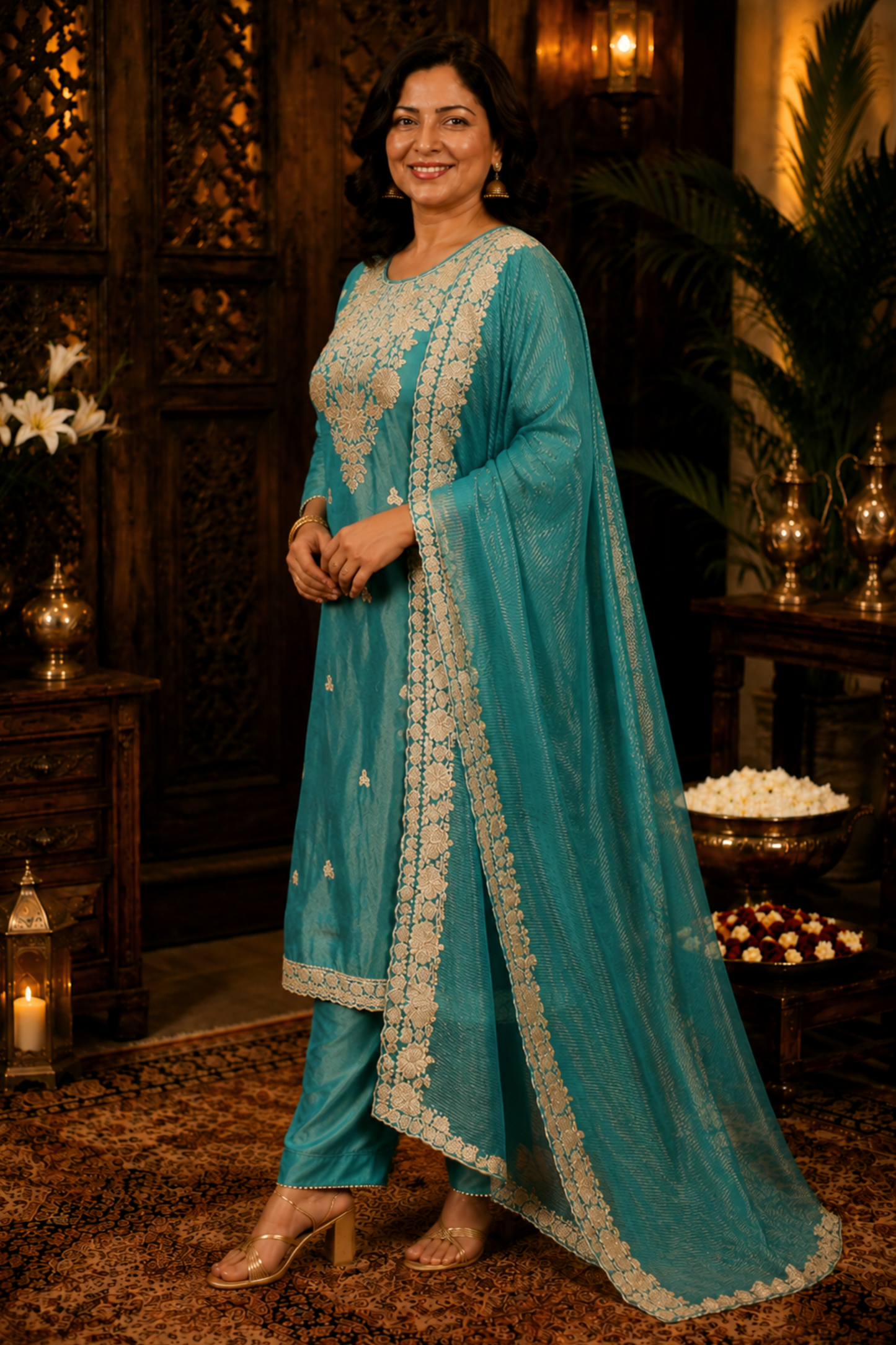 Nivisha Tissue Shimmer Suit With Zari Embroidery
