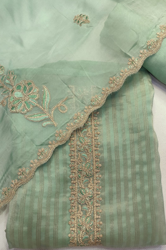 Green Organza Shimmer Unstitched Suit