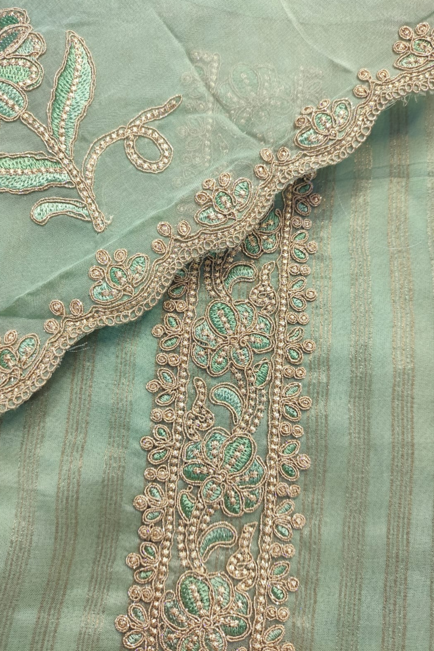 Green Organza Shimmer Unstitched Suit