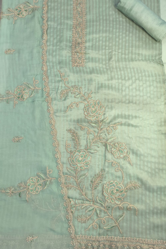 Green Organza Shimmer Unstitched Suit