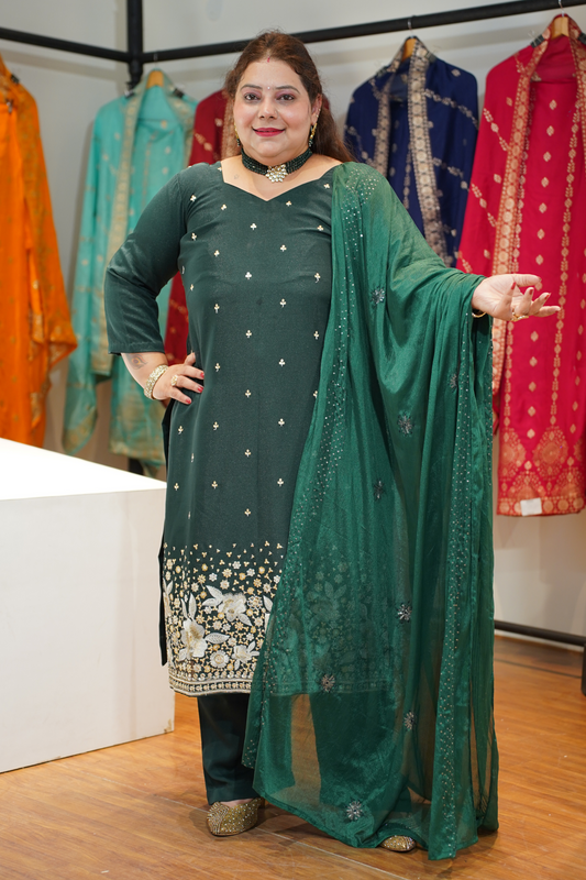 Green Panna Embroidered Fancy Suit