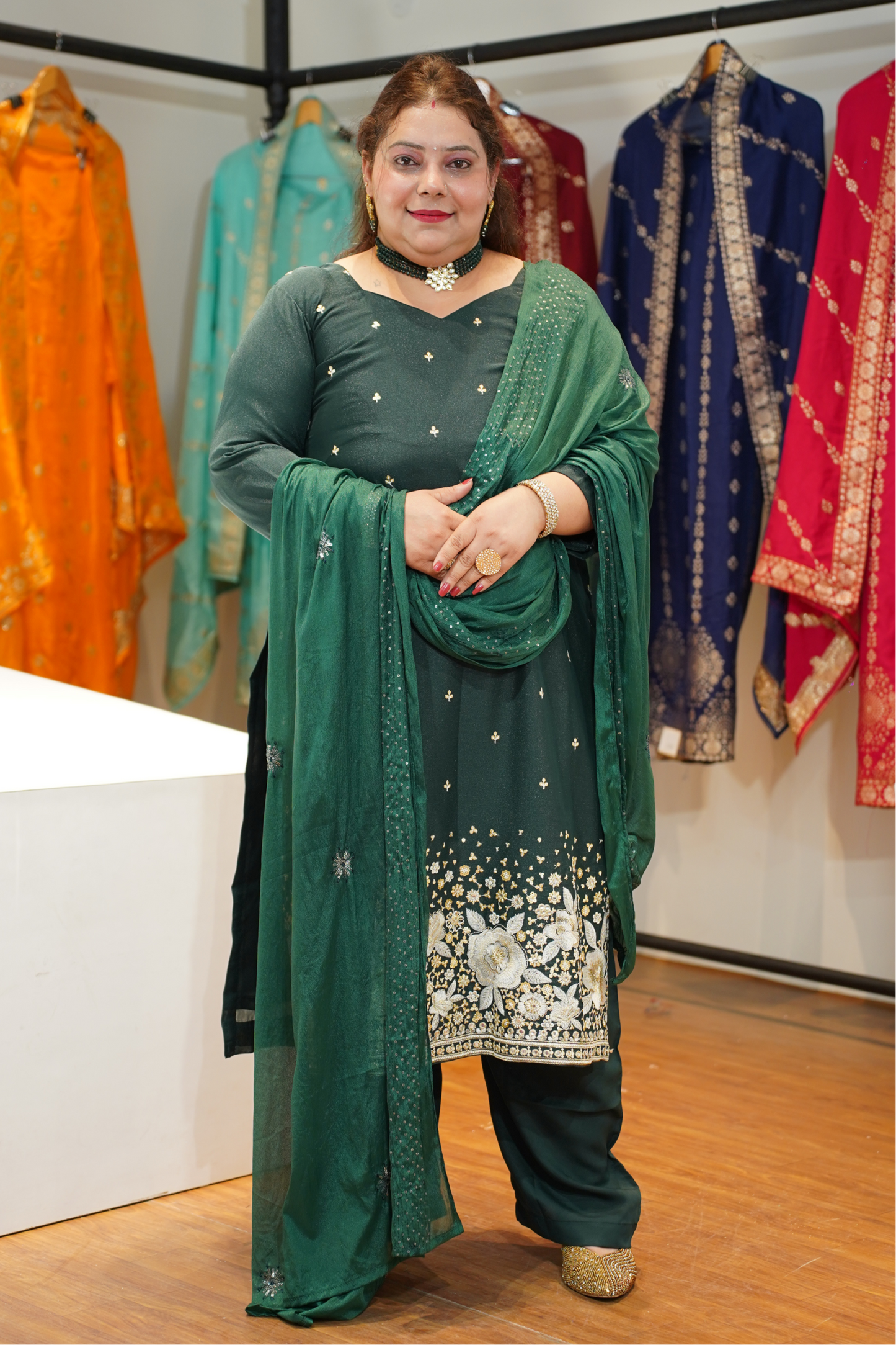 Green Panna Embroidered Fancy Suit