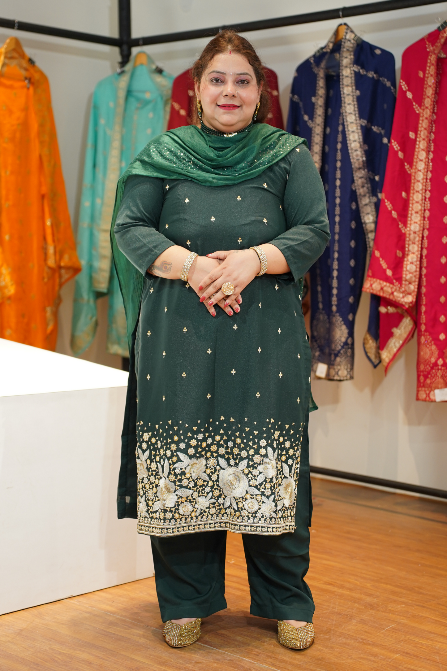 Green Panna Embroidered Fancy Suit