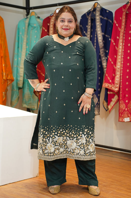 Green Panna Embroidered Fancy Suit