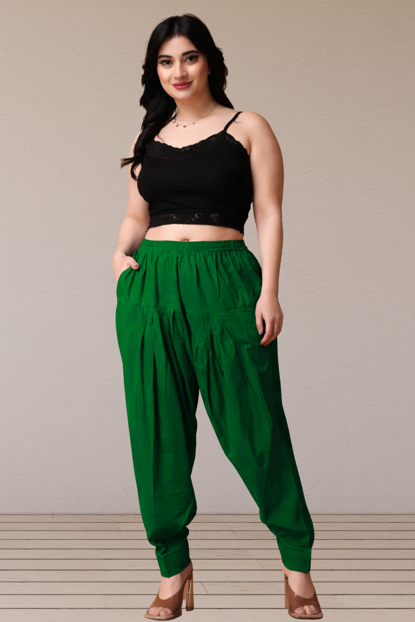 Dark Green Pleated Cotton Salwar