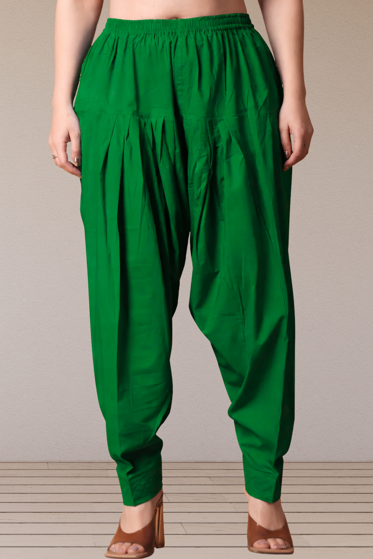 Dark Green Pleated Cotton Salwar